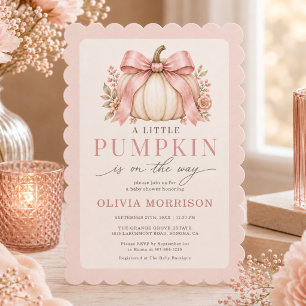 Little Pumpkin Coquette Pink Bow Girl Baby Shower Invitation