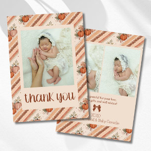 Little Pumpkin Cream Orange Baby Photo Thank You Announcement