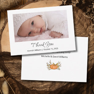 Little Pumpkin Cute Baby Photo Fall Shower Thank You Card