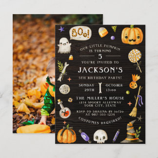 Little Pumpkin | Cute Halloween Birthday Photo Invitation Postcard
