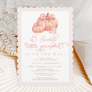 Little Pumpkin Cute Pink Bow Baby Shower Invitation