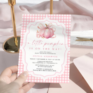 Little Pumpkin Cute Pink Bow Girl Baby Shower Invitation