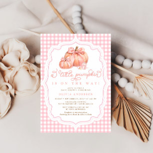Little Pumpkin Cute Pink Bow Girl Baby Shower  Invitation
