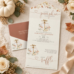 Little Pumpkin Diaper Raffle Autumn Baby Shower All In One Invitation