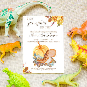 Little pumpkin dinosaur fall baby shower invitatio invitation