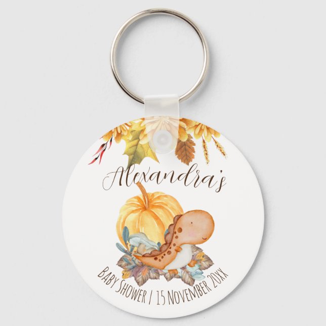 Little pumpkin dinosaur fall baby shower  key ring (Front)