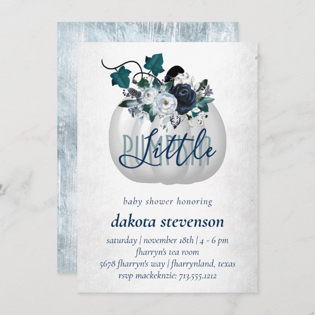 Little Pumpkin | Dusty Blue Floral Baby Shower Invitation (Front/Back)