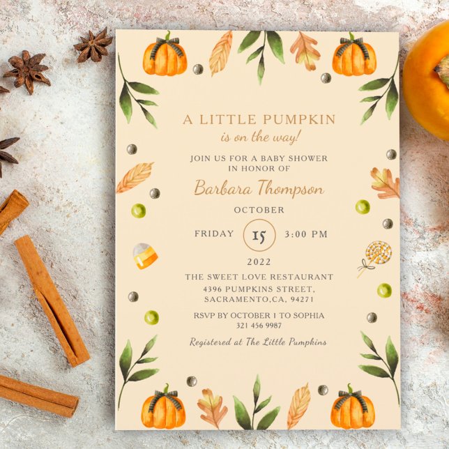 Little Pumpkin Elegant Halloween Theme Baby Shower Holiday Card (Creator Uploaded)