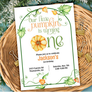 Little Pumpkin Fall 1st Birthday Invitation