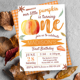 Little Pumpkin Fall 1st Birthday Invitation