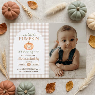 Little Pumpkin Fall 1st Birthday Photo Invitation