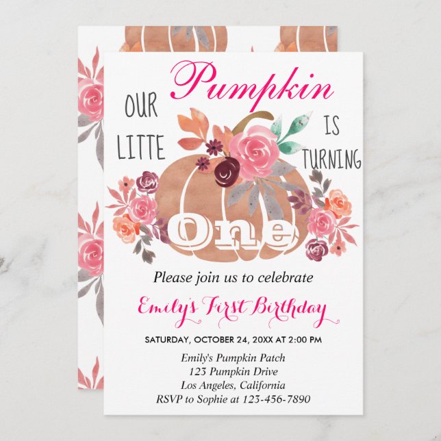 Little Pumpkin Fall 1st First Birthday Turning One Invitation (Front/Back)