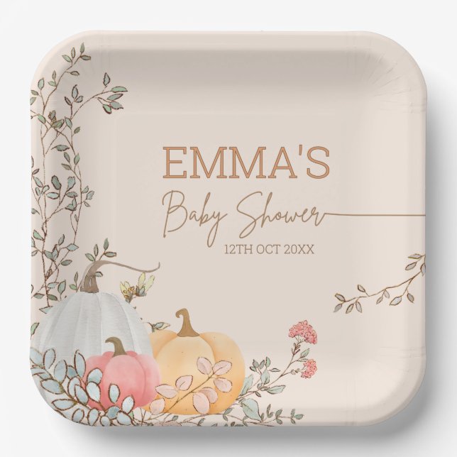 Little Pumpkin Fall Autumn Baby Shower Paper Plate (Front)