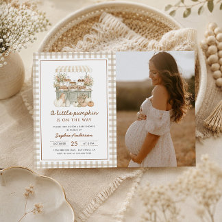 Little Pumpkin Fall Autumn Baby Shower Photo Invitation