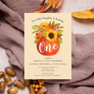 Little Pumpkin Fall Autumn First Birthday Invitation