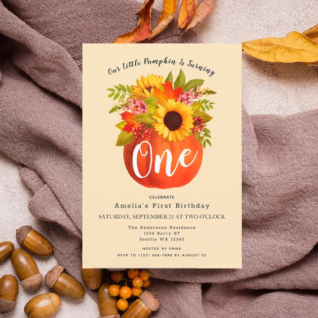 Little Pumpkin Fall Autumn First Birthday Invitation (Creator Uploaded)