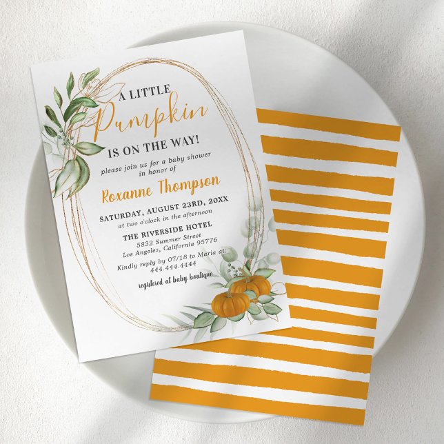 Little Pumpkin Fall Autumn Green Baby Shower Invitation (Creator Uploaded)