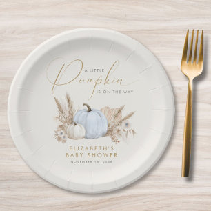 Little Pumpkin Fall Baby Boy Shower Paper Plate