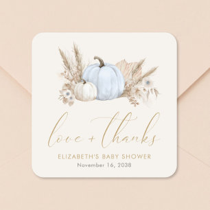 Little Pumpkin Fall Baby Boy Shower Thank You Square Sticker