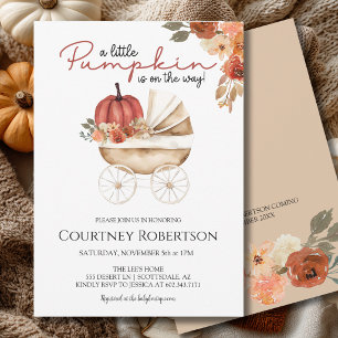 Little Pumpkin Fall Baby Shower Floral Invitation