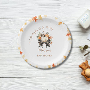 Little Pumpkin Fall Baby Shower Floral & Plaid  Paper Plate