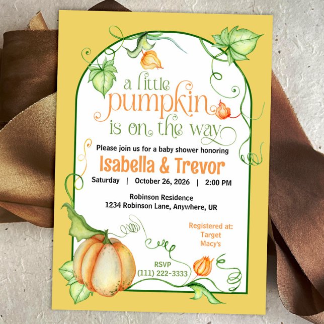 Little Pumpkin Fall Baby Shower Gender Neutral Invitation (Little Pumpkin on the Way Fall Baby Shower Fairytale Invitation)