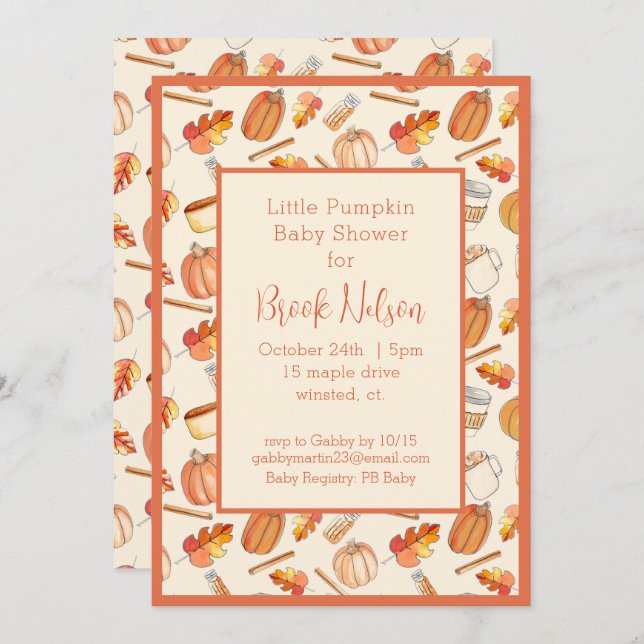 Little Pumpkin Fall Baby Shower Invitation (Front/Back)