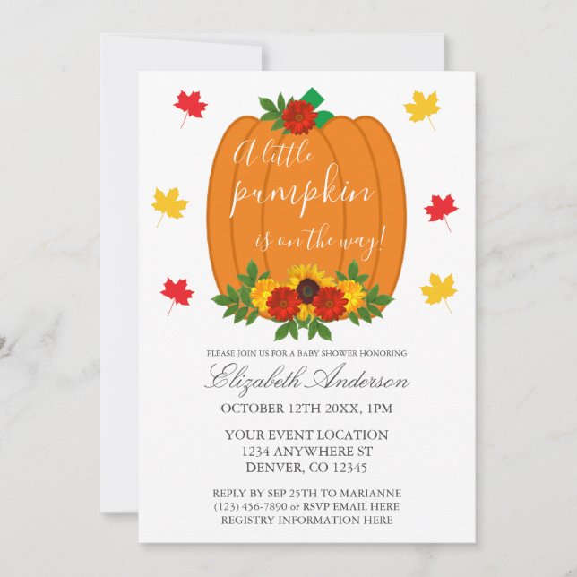 Little Pumpkin Fall Baby Shower Invitation (Front)