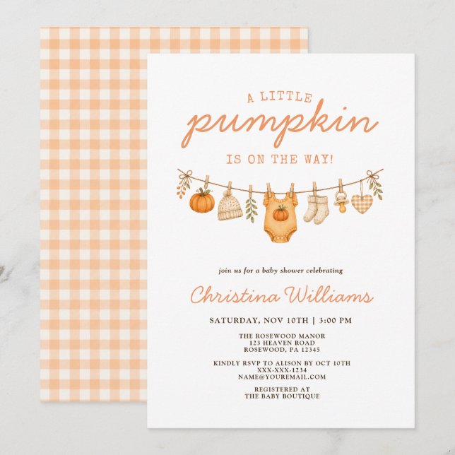 Little Pumpkin Fall Baby Shower Invitation (Front/Back)