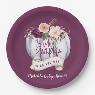 Little pumpkin fall baby shower invitation paper plate