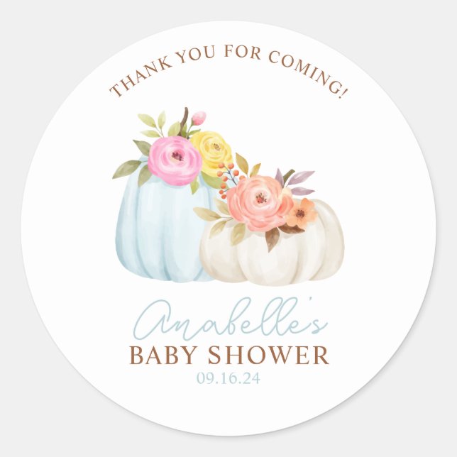 Little Pumpkin Fall Baby Shower Personalised Classic Round Sticker (Front)