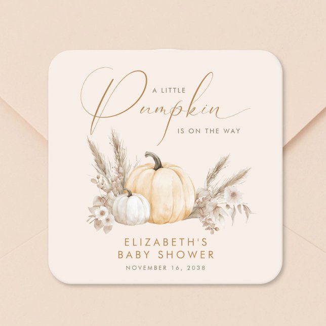 Little Pumpkin Fall Baby Shower Square Sticker (Little Pumpkin Fall Baby Shower Square Sticker)
