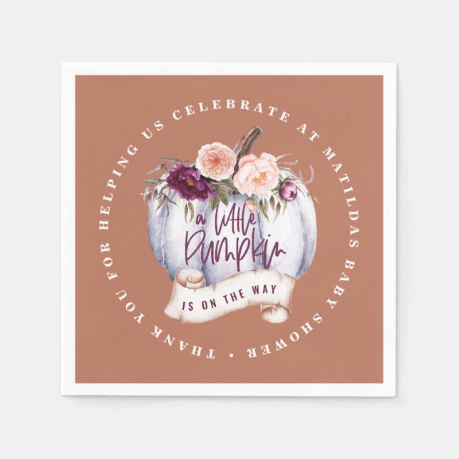 Little pumpkin fall baby shower terracotta rustic napkin (Front)