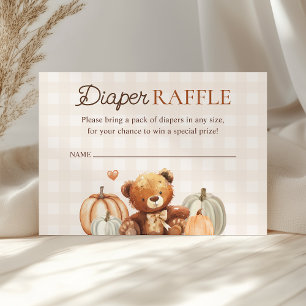 Little Pumpkin Fall Bear Baby Shower Diaper Raffle Enclosure Card