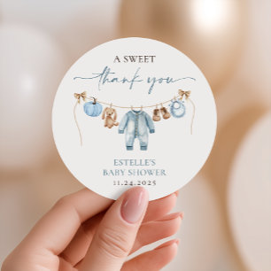 Little Pumpkin Fall Blue Boy Baby Shower Favour Classic Round Sticker