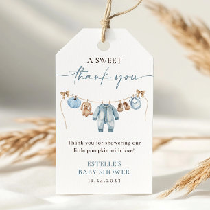 Little Pumpkin Fall Blue Boy Baby Shower Favour Gift Tags