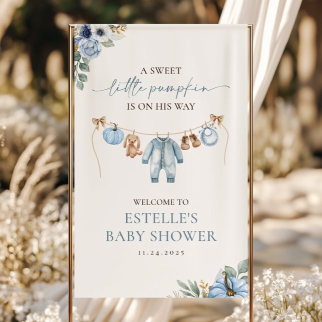 Little Pumpkin Fall Blue Boy Baby Shower Welcome Banner (Creator Uploaded)