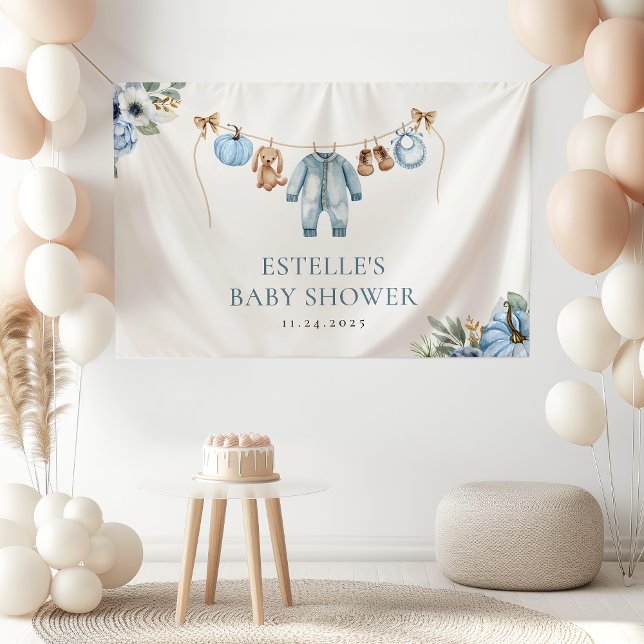 Little Pumpkin Fall Blue Floral Boy Baby Shower Banner (Creator Uploaded)
