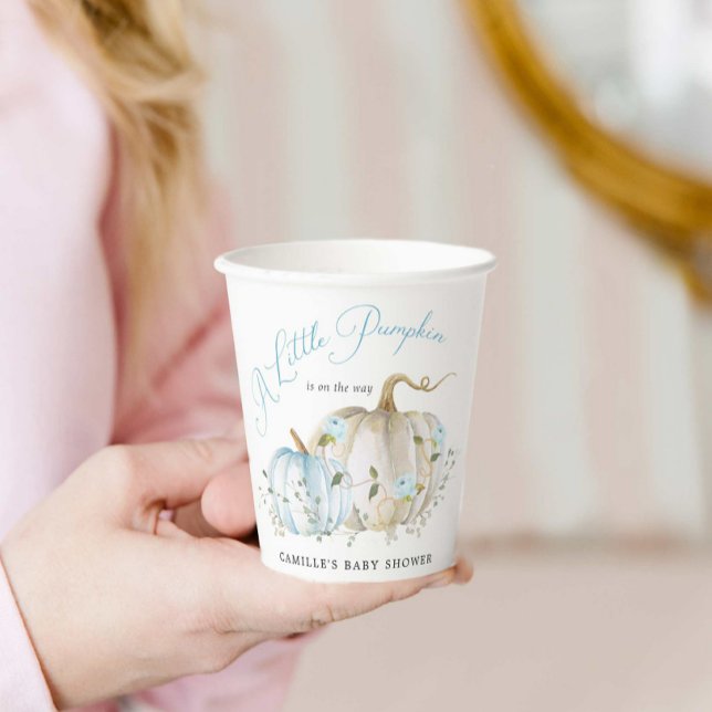 Little Pumpkin Fall Boy Baby Shower Paper Cups (Personalized Fall Pumpkin Boy Baby Shower Paper Cups)