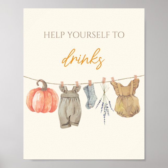 Little Pumpkin Fall Clothes Baby Shower Drinks  Poster (Front)