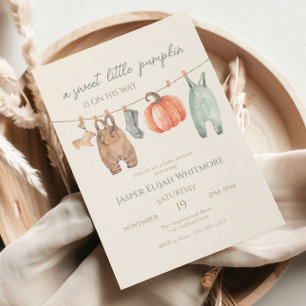 Little Pumpkin Fall Clothes Boy Baby Shower Invitation