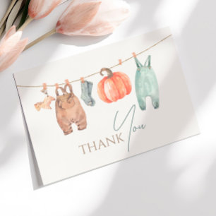 Little Pumpkin Fall Clothes Boy Baby Shower Thank You Card