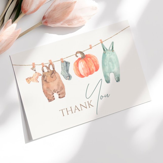 Little Pumpkin Fall Clothes Boy Baby Shower Thank You Card (Creator Uploaded)