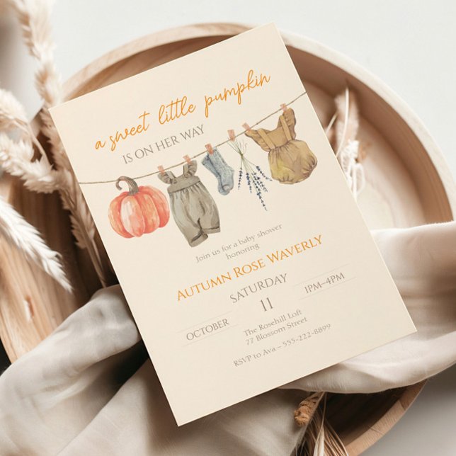 Little Pumpkin Fall Clothes Girl Baby Shower Invitation (Creator Uploaded)