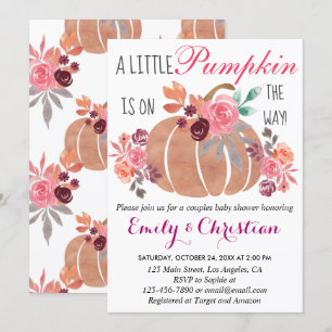 Little Pumpkin Fall Couples Baby Shower Floral Invitation