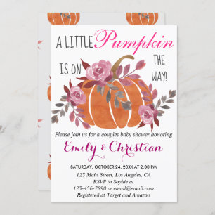 Little Pumpkin Fall Couples Baby Shower Floral Invitation