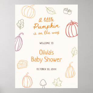 Little Pumpkin Fall Doodle Baby Shower Welcome Poster