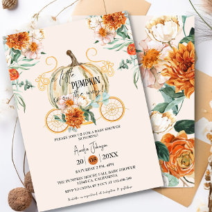 Little Pumpkin Fall floral autumn Baby Shower Invitation