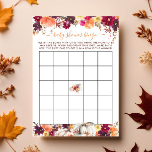 Little Pumpkin Fall Floral Baby Shower Bingo Card