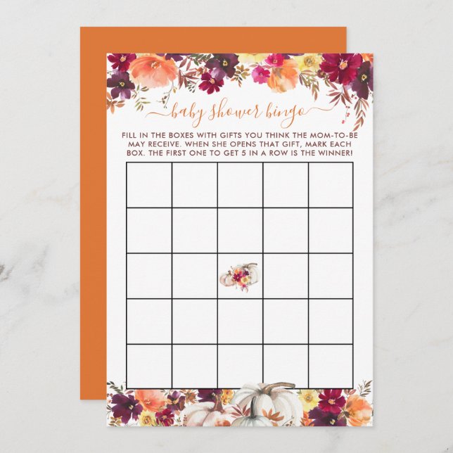Little Pumpkin Fall Floral Baby Shower Card (Front/Back)